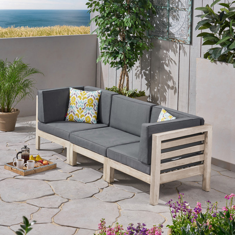 Millwood Pines Napier Solid Wood 3 Person Seating Group with Cushions